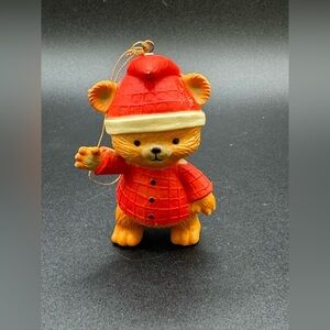 Vintage 1983 Enesco Teddy Bear in Red Pajamas Christmas Ornament